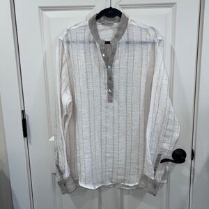 Mastro Moda Italy Men's Woven Linen Button Down Lightweight Shirt Size Large